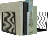 2-Piece Black Wavy Steel Bookend Set, Modern Book and Magazine Supports V1188-MS-731-065