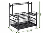 Gardeon Garden Tool Organizer Rack 16 Slots Rolling Garage Storage with Hooks GTO-ROLL-3T-BK