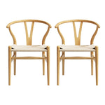 1 Set of 2 Artiss Dining Chairs Wooden Rattan Seat Wishbone Back MO-DIN-B-01-RAT-WDX2