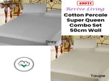 400TC Cotton Percale Super Queen Combo Set 50cm Wall Taupe V442-ATX-FITTEDSS-400TCCOTTON-TAUPE-SQ