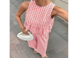Women'S 2 Piece Set Summer Outfits Ruffle Tank Top and Wide Leg Pants Matching Lounge Set Pink M V1366-AZ2-W-14529
