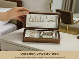 Wooden Jewelry Box, Solid Walnut Wood Travel Jewellery Organizer with Flip-Top & Divided V1192-AZ-W-18477