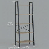 CARLA HOME 5 Tier Ladder Shelf - Wood Metal Display Bookcase - Brown - Rustic - Steel V178-36427