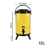 SOGA 12L Stainless Steel Insulated Milk Tea Barrel Hot and Cold Beverage Dispenser Container with VICDISPENSER12LYEL
