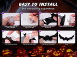 36 PCS LED Purple Lighted 3D Bats Halloween Decoration, 5 Sizes & 4 Shapes Removable PVC Bats V1258-DP02-C-408