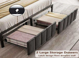 Queen Bed Frame with 2 Storage Drawers and LED Lights Headboard, Upholstered Bed Frame with Charging V1127-AU-2452QN-GRY
