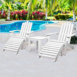 Gardeon 5PC Adirondack Outdoor Table and Chairs Wooden Sun Lounge Patio Furniture White FF-BEACH-UF-5SET-AB