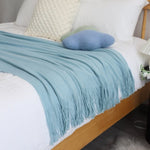 SOGA Sky Blue Acrylic Knitted Throw Blanket Solid Fringed Warm Cozy Woven Cover Couch Bed Sofa Home BLANKET914