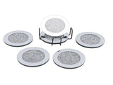 6pcs Glass Mirrored Coasters with Holder Round Drink Coasters for Coffee Table Kitchen Bar Home V1294-YM0901-3118250151412