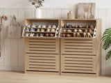 Artiss 2x Shoe Cabinet Storage Organiser 3 Flip Drawer Pine FURNI-N-SHOE-3D-WDX2