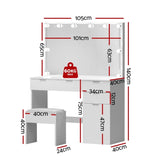 Artiss Dressing Table Set Stool 10 Led Bulbs White FURNI-L-DRESS06-LED-WH-AB