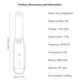 Black Wireless USB Rechargeable 2-in-1 Curling Iron & Flat Iron - Portable Hair Straightener & V888-ELOSUNG11810