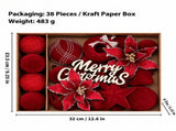 38-Piece Velvet Christmas Ornament Gift Set with Ball, Star, Poinsettia and Bow Designs, Silver V1341-ZY-YTZXM5WH-DARKRED