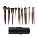 16 Piece Makeup Brush Set - Dark Brown Makeup Brushes with Black Storage Cup for Foundation, Powder, V888-ELOSUNG57308