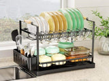 CARLA HOME 2-Tier Large Dish Drying Rack with Drainboard, Utensil Holder, Glass Hooks & Cutlery LSB-36211