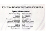 New Audioline Indoor Outdoor Speaker Pair 3-Way 4" Bookshelf Wall / Ceiling Mount V185-AL40D