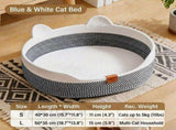 Handwoven Cotton Rope Cat Bed with Adorable Cat-Ear Design, Breathable Oval Nest with Front Opening V1341-ZY-XQJER22K-H1