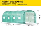 Walk-in Tunnel Greenhouse Galvanized Frame & Waterproof Cover 15x7x7 ft V952-YDSDWSL1577FTL1FIV0
