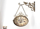 Retro Double Sided Wall Wrought Iron Two Faces Antique Wall Hanging Non-Ticking V1192-AZ-W-10514