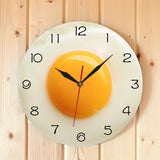 Fried Egg Round Wall Clock, Silent Non Ticking Oil Painting Home Office School Decorative Clock Art V1369-AZ3-W-06097