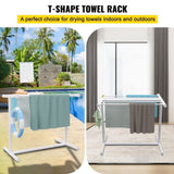 Pool Towel Rack, 5 Bar, White, Freestanding Outdoor PVC T-Shape Poolside Storage Organizer, Include V952-MJJBSGZXGBDD5JAP7V0