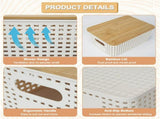 CARLA HOME Storage Bins with Bamboo Lids - 6 Pack - White - Plastic - Storage Bins 6 Pcs LSB-36500