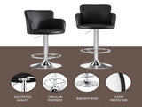 Artiss 2x Leather Bar Stools Swivel Adjustable Gas Lift PU Counter Chairs Black BA-K-7200-BKX2