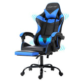 Artiss 2 Point Massage Gaming Office Chair Footrest Blue MOC-GC-2P-BK-BL