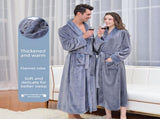 White M size Plush Flannel Robe for Couples - Thickened Warm Bathrobe with Shawl Collar, Soft Fleece V888-ELOSUNG50089