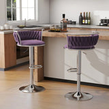 SERENIT Silver Swivel Upholstered Velvet Adjustable Height Counter Stool with Metal Frame Voilet V255-GP2311R-VOILET