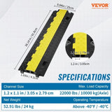 VEVOR 5 PCs Cable Protector Ramp, 2 Channel, 10000 kg/axle Capacity Heavy Duty TPU Wire Cover Ramp V952-SK52WH1211TPU2ZI9V0