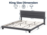 Artiss King Bed Frame Upholstered Platform Base with Geometric Headboard Charcoal Grey Linen Wood BFRAME-H-HUSH-K-CA-ABC