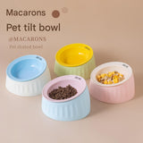 Pet Feeding Set - 15 Degree Tilted Ceramic Pink Bowl and Pink Non-Slip PVC Mat, Detachable Design, V888-ELOSUNG56040