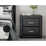 Artiss 2X Bedside Table 2 Drawers Side Table Leather - CADEN Black BFRAME-E-BSIDE-BKX2