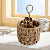 Hand Woven Natural Straw Basket Divided Countertop Organizer MultiCompartment Storage Caddy For V1369-AZ3-W-14962