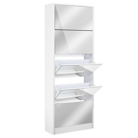 Artiss Shoe Rack Cabinet Mirror 25 Pairs White SHOE-C-34-MIRROR-AB