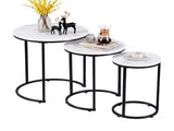 Artiss Nesting Coffee Table Set of 3 Round Stackable Side End Tables Marble Finish White FUR-V-COF-04-MBWH