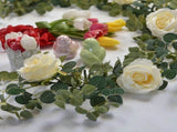 Artificial Eucalyptus Garland with Flowers Champagne Roses Long Fake Flower Garland Eucalyptus V1263-JX-1745