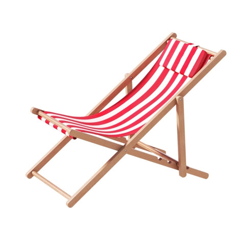 Gardeon Outdoor Deck Chair Wooden Sun Lounge Folding Beach Patio Furniture Red WOOD-B-BC-6021T-RW