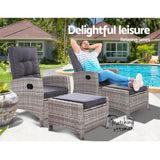 Gardeon 2PC Recliner Chairs Sun lounge Wicker Lounger Outdoor Furniture Adjustable Grey ODF-RECLINER-CHOTM-GEX2