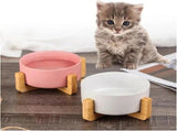 Ceramic Raised Pet Bowls for Dogs and Cats, Spill-Proof Double Food and Water Bowl with Bamboo V1237-ZY-924-354