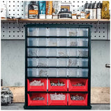 Black Multi Parts Bin Organiser with 36 Drawers, Durable Steel Frame, Includes Mounting Hardware V178-68988