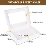 40pcs Cookie Boxes, 14x10x2.5 Inch Auto-Popup Bakery Boxes with Window, for Donuts, Pies, Cakes, V1258-DP02-WO-231