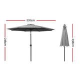 Instahut Outdoor Umbrella 2.7m Beach Pole Garden Tilt Sun Patio UV Charcoal UMB-POLE-27-TIL-CO