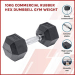 10KG Commercial Rubber Hex Dumbbell Gym Weight V63-794095