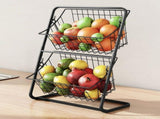 2-Tier Metal Market Sturdy Stacked Countertop Storage, Black Wire Frame Design, Fruit V1366-AZ2-W-12471