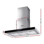 Devanti 900mm Range Hood 90cm Rangehood Glass Stainless Steel RH-D-M75-90-SR-BK