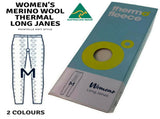 Womens Pure Merino Wool Pointelle Knit Long Janes Thermal Underwear Thermals V563-TF-LPLONGJANES-BLK-XL
