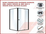 Semi-Frameless Shower Screen Black, Front x195cm V63-824561