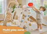 Keezi Kids Slide Swing Set Basketball Hoop Outdoor Playground Toys 160cm Beige KPS-SLIDE-GIRAFFE-BE